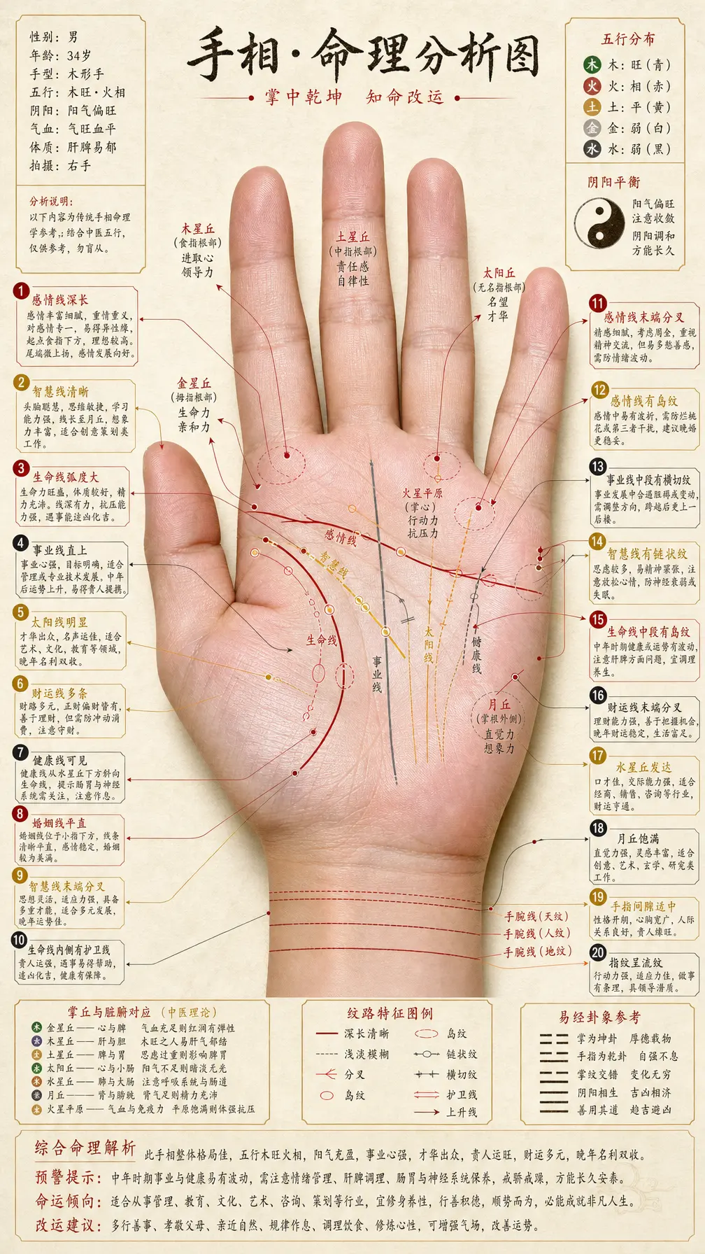 信息图 掌纹命理标注