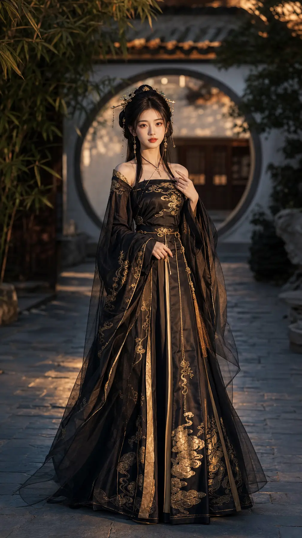 汉服写真 黑金齐胸襦裙
