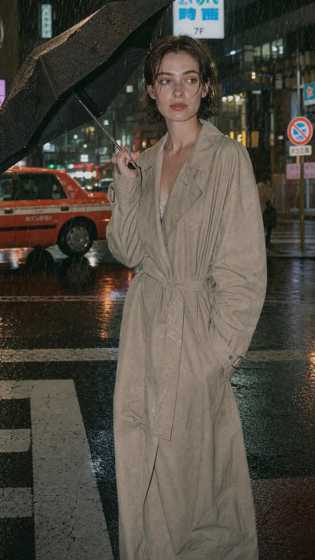 时尚摄影 雨夜普拉达风衣