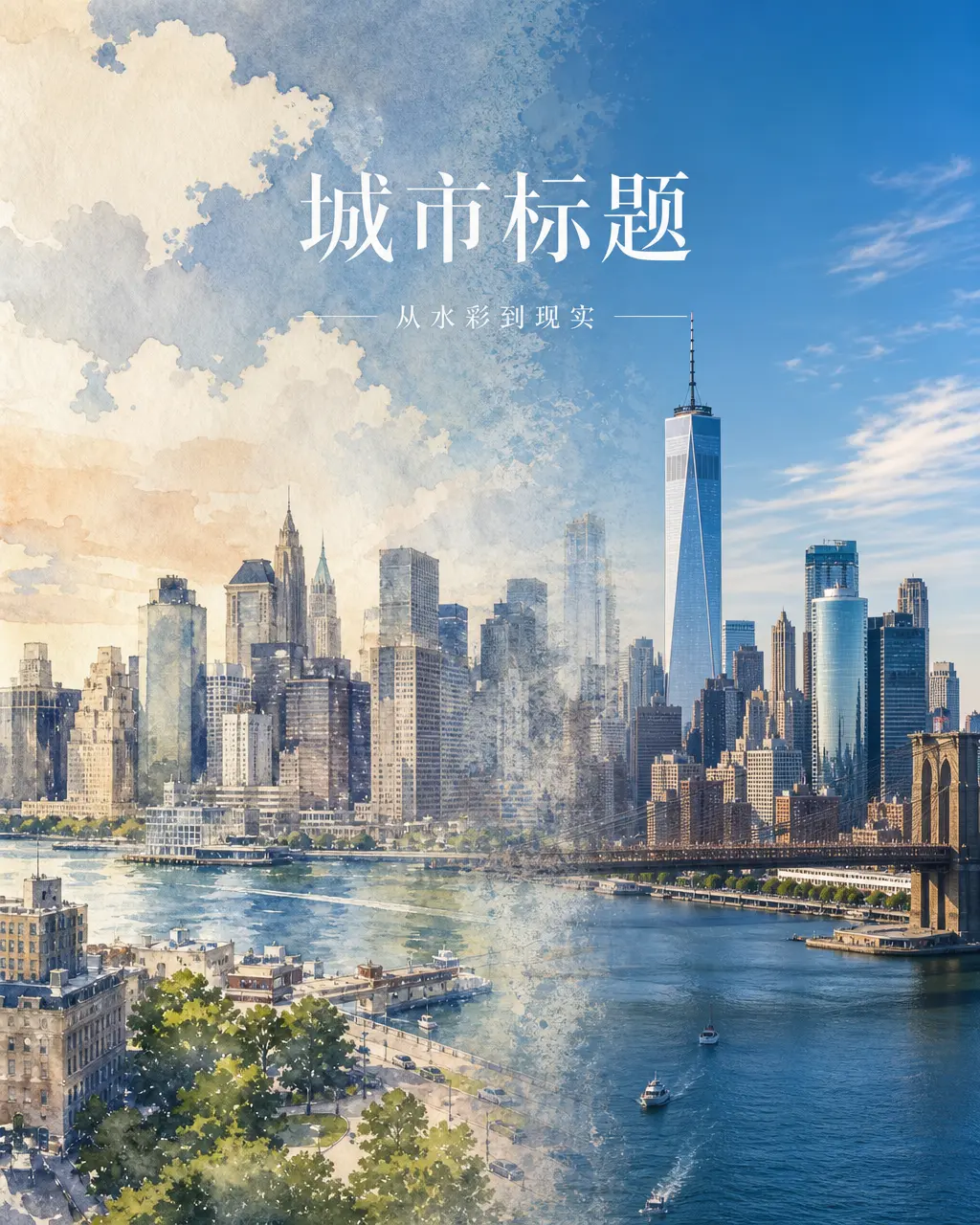 海报 从水彩到真实城市