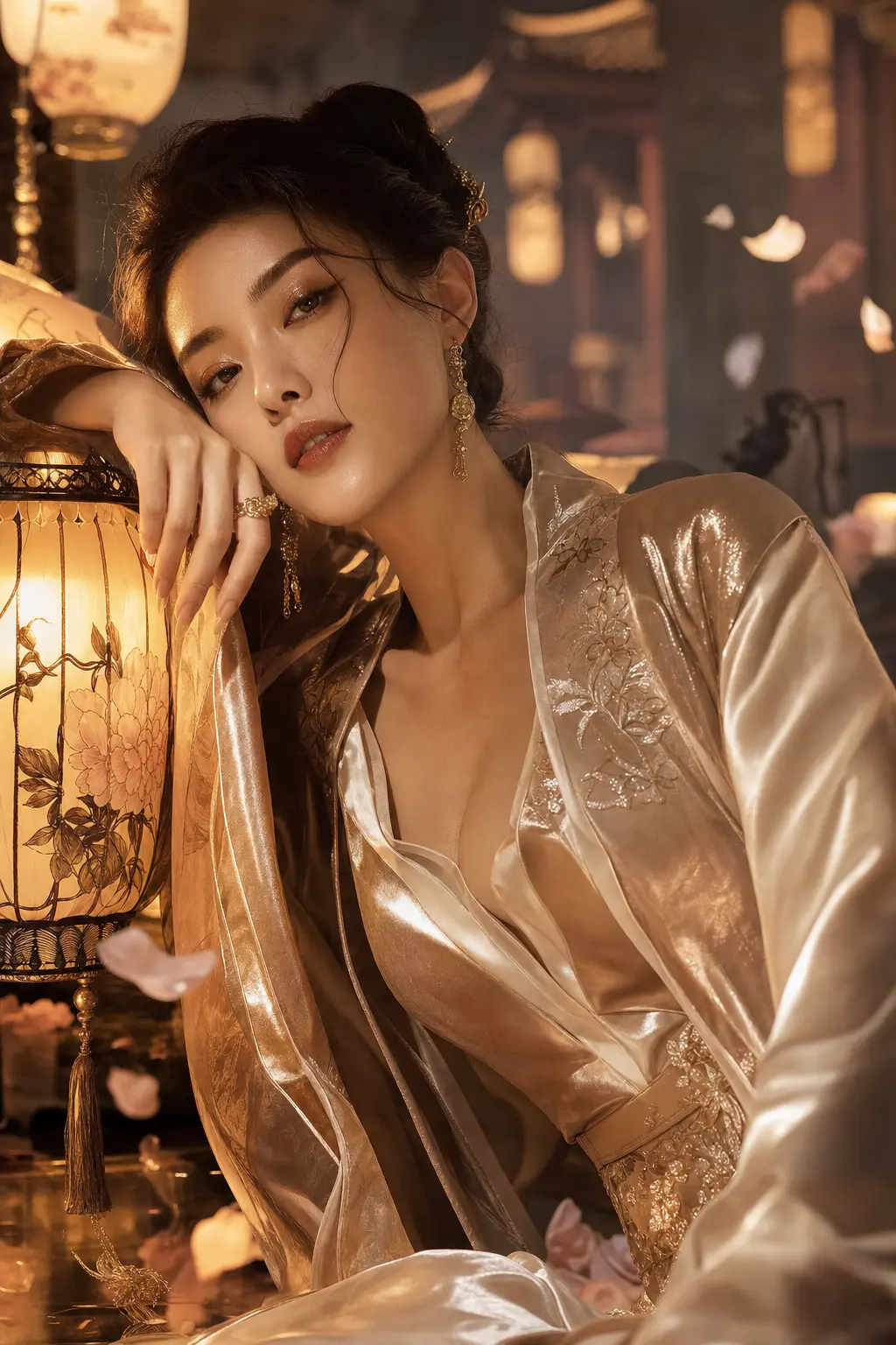 汉服时尚摄影 暖光灯笼花园