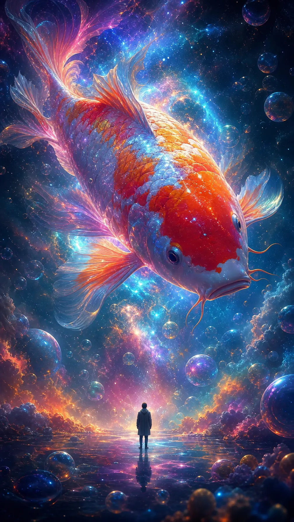 数字插画 巨鲤星云小人仰望