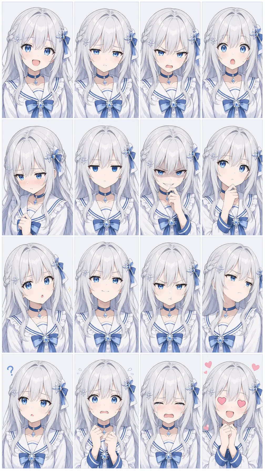 表情包 银发蓝眼16格