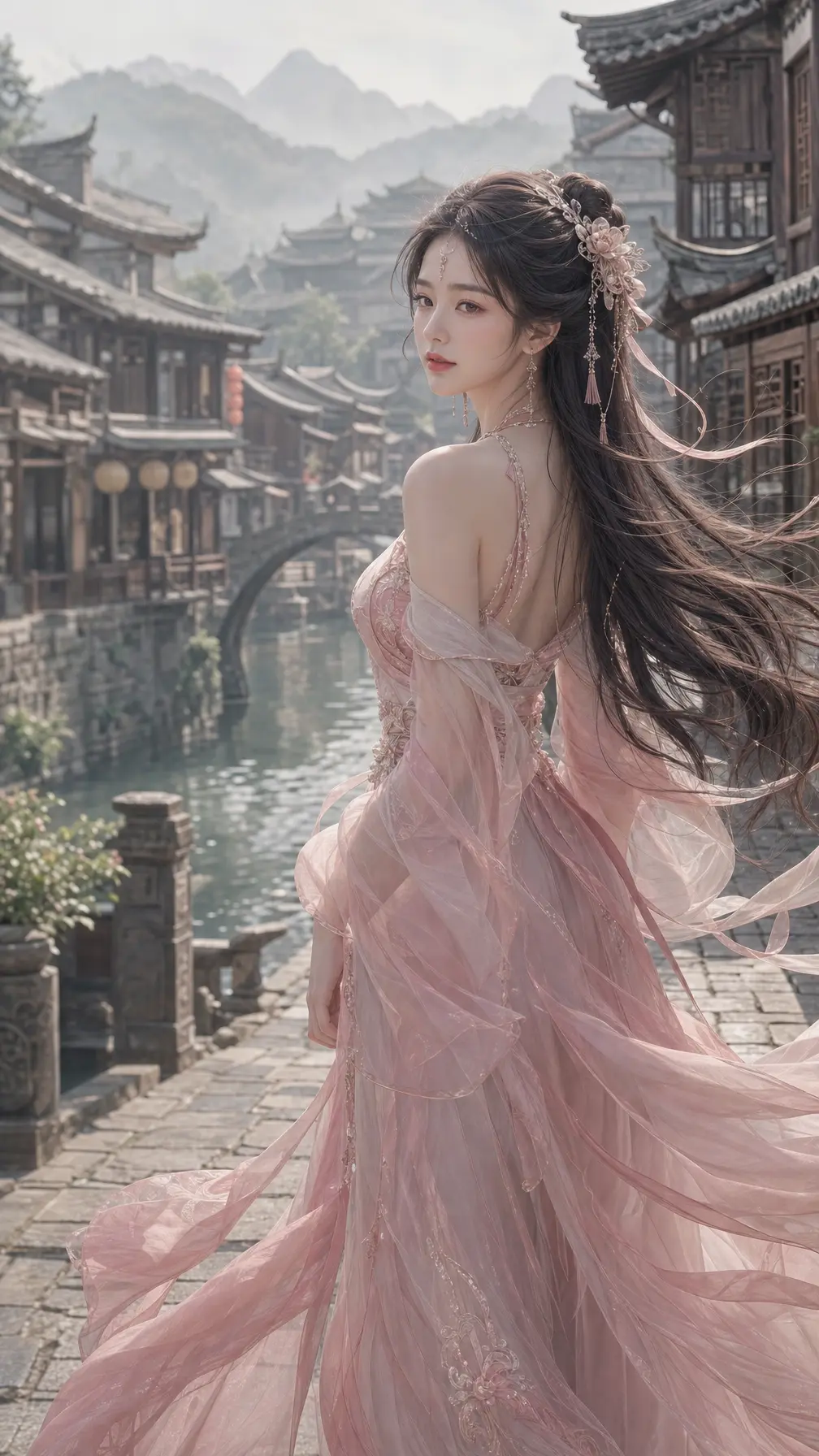 古风角色 回眸粉色轻纱