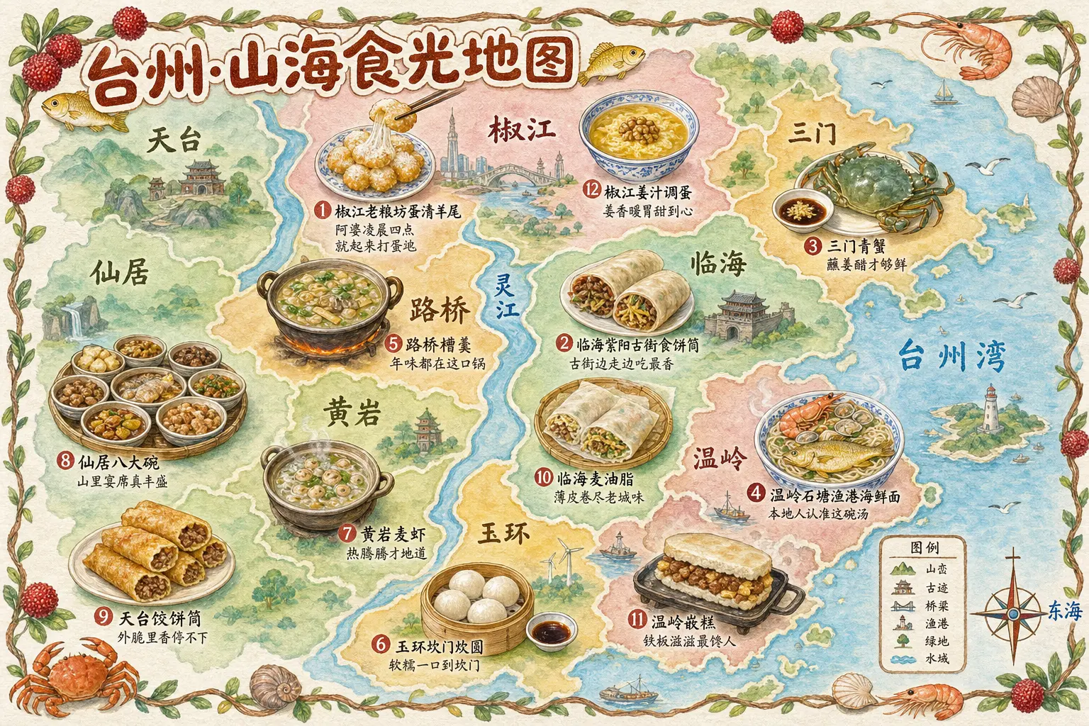 手绘美食地图 台州山海食光