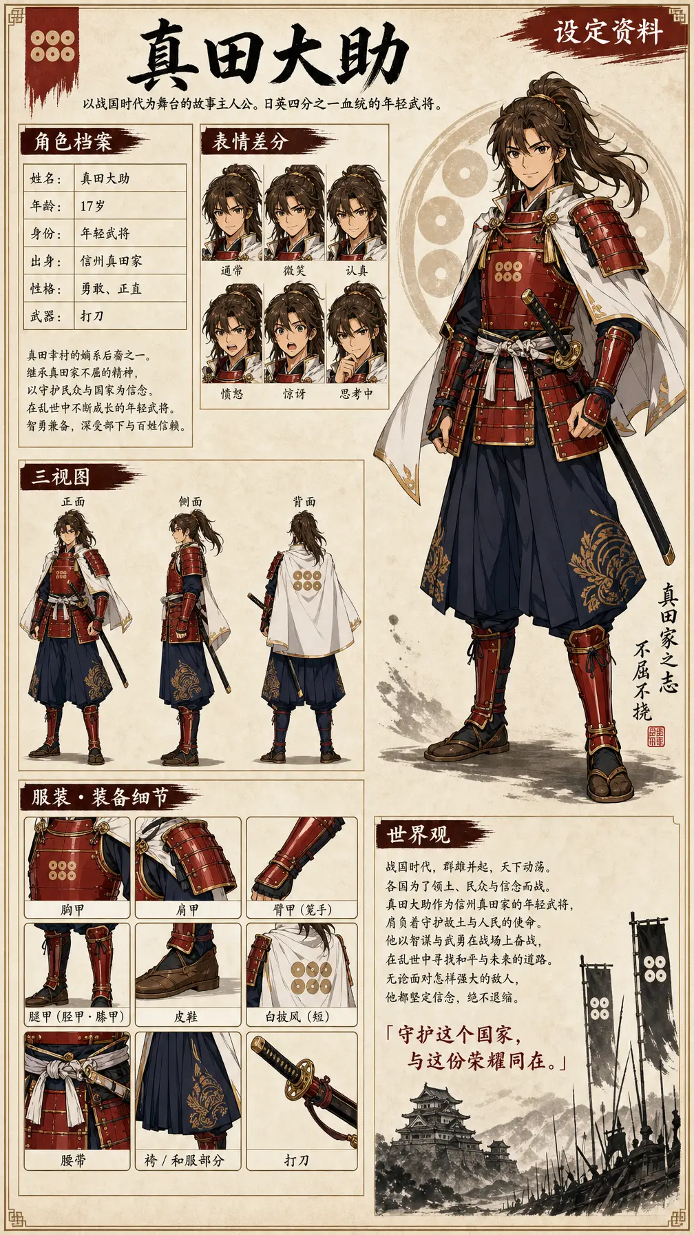 角色设定 战国红甲少年武士