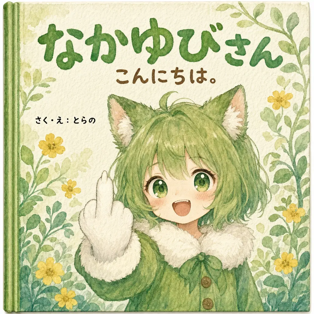 绘本封面 绿发猫娘竖中指