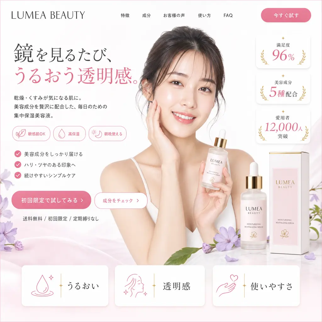 护肤品落地页 紫花日系首屏