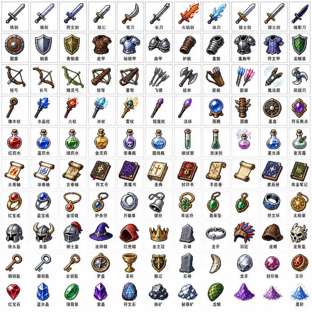 RPG物品 像素艺术网格