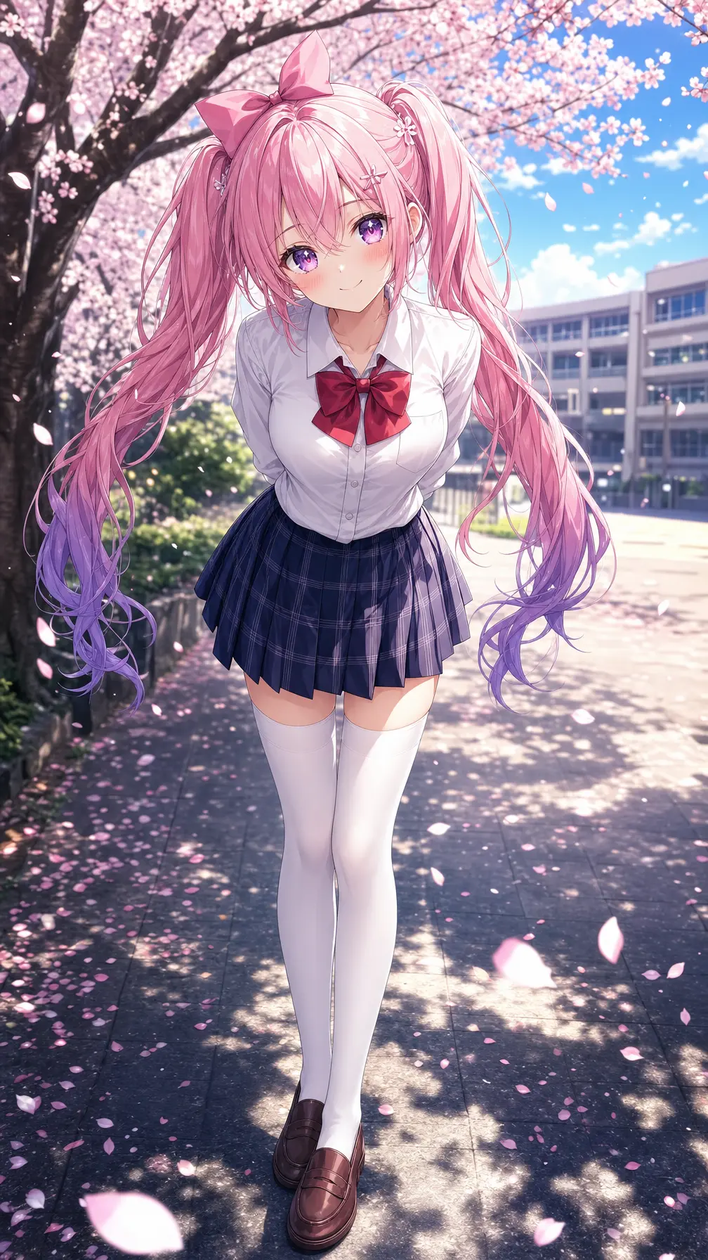 壁纸 樱花粉双马尾少女