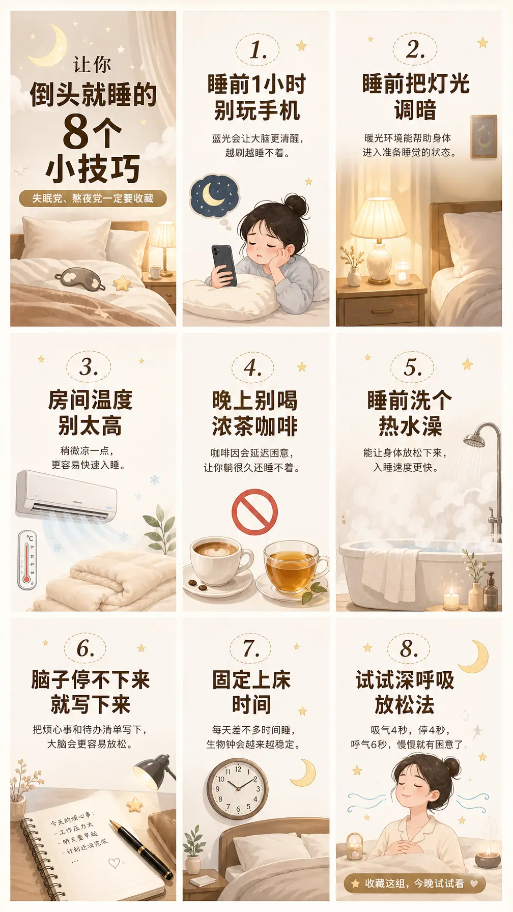 九宫格海报 倒头就睡8招