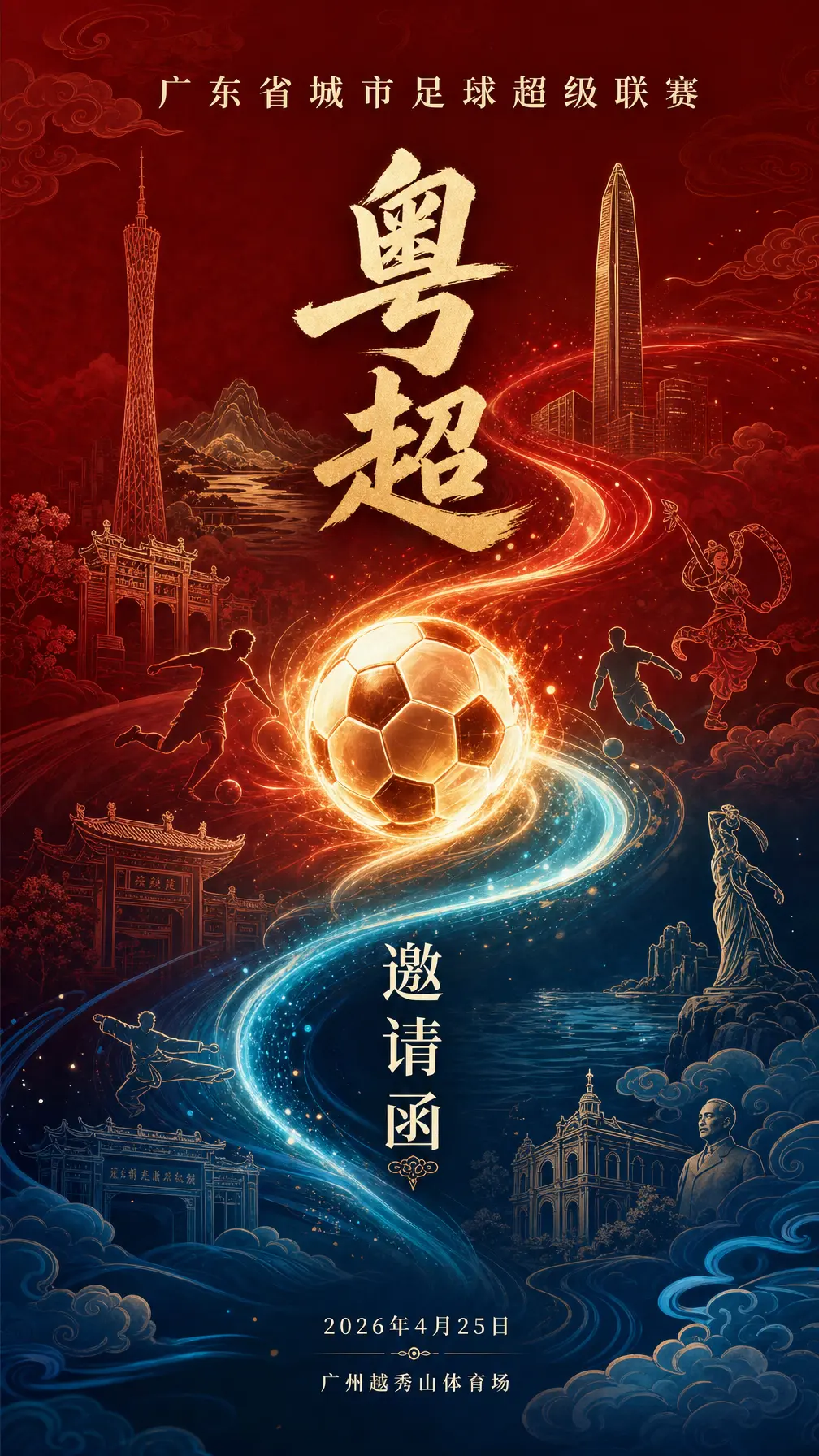 海报 粤超国潮发光足球