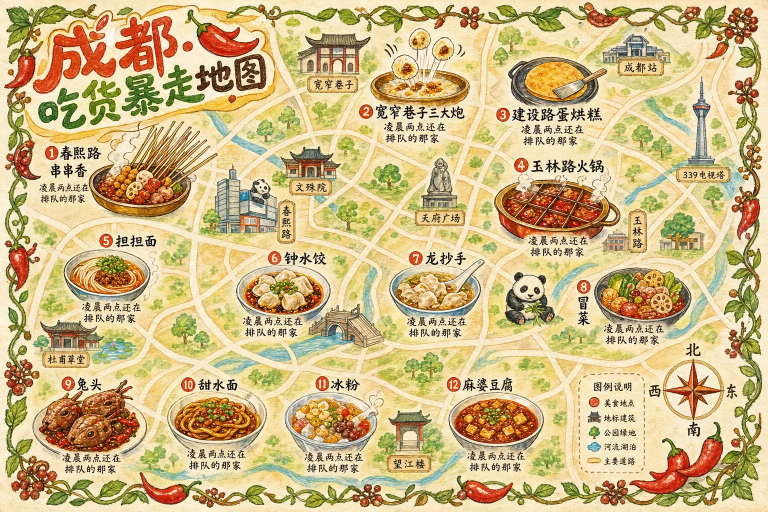 美食地图 成都手绘鸟瞰