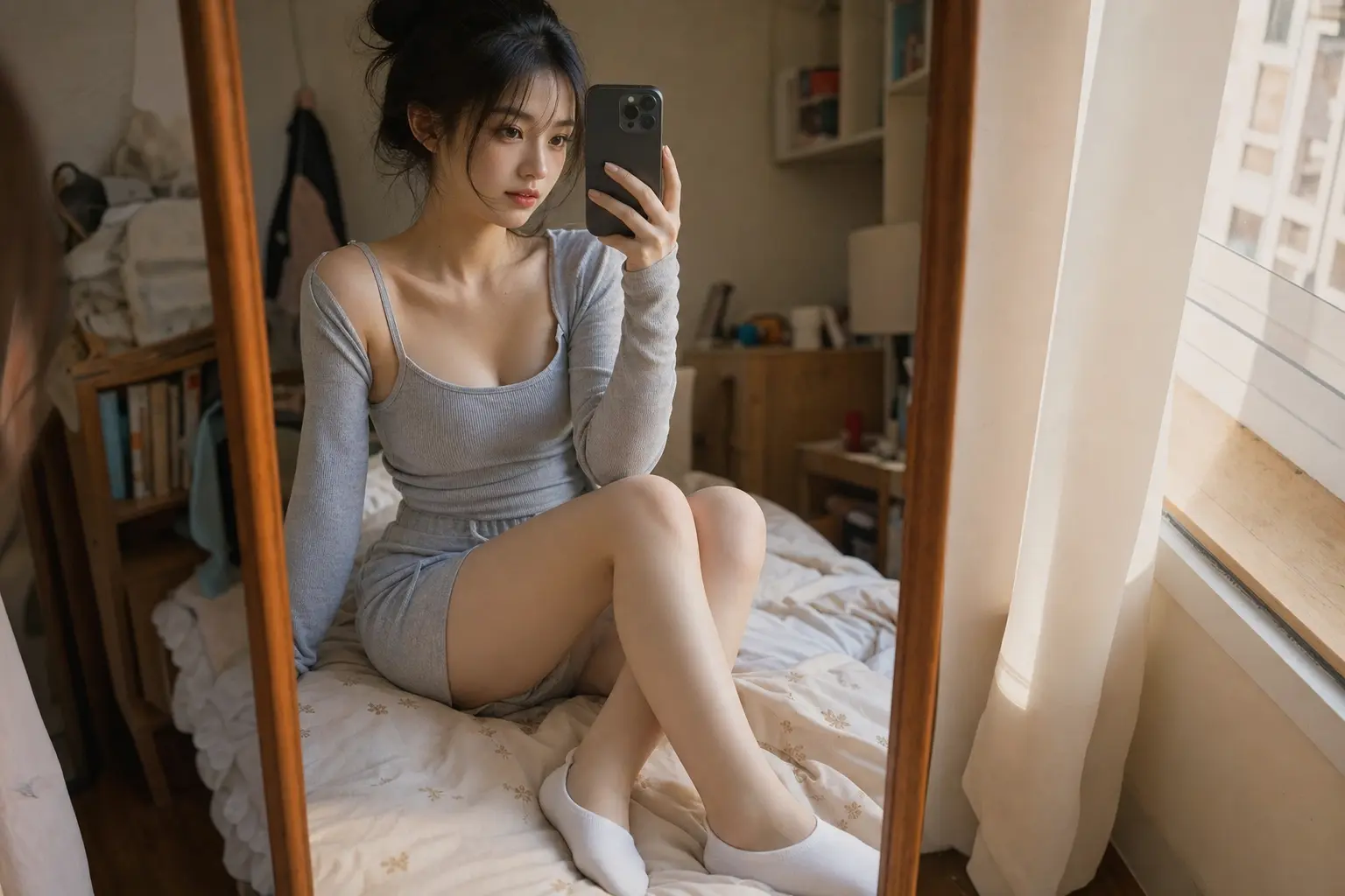 自拍 黄金时刻窗边镜