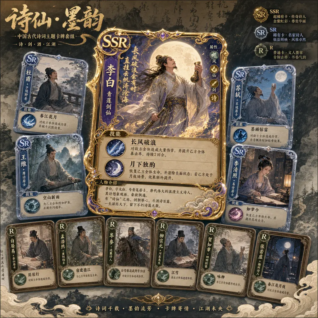 卡牌设计 古代诗人SSR镭射