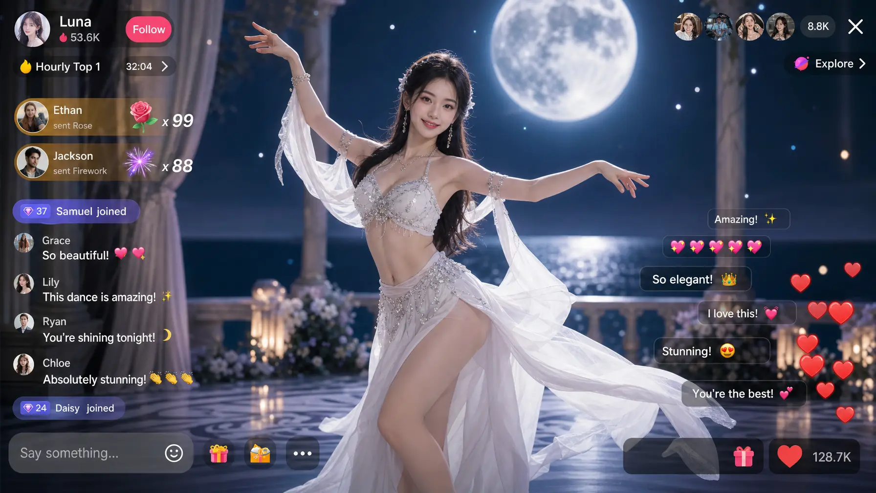 直播间 月下美女跳舞