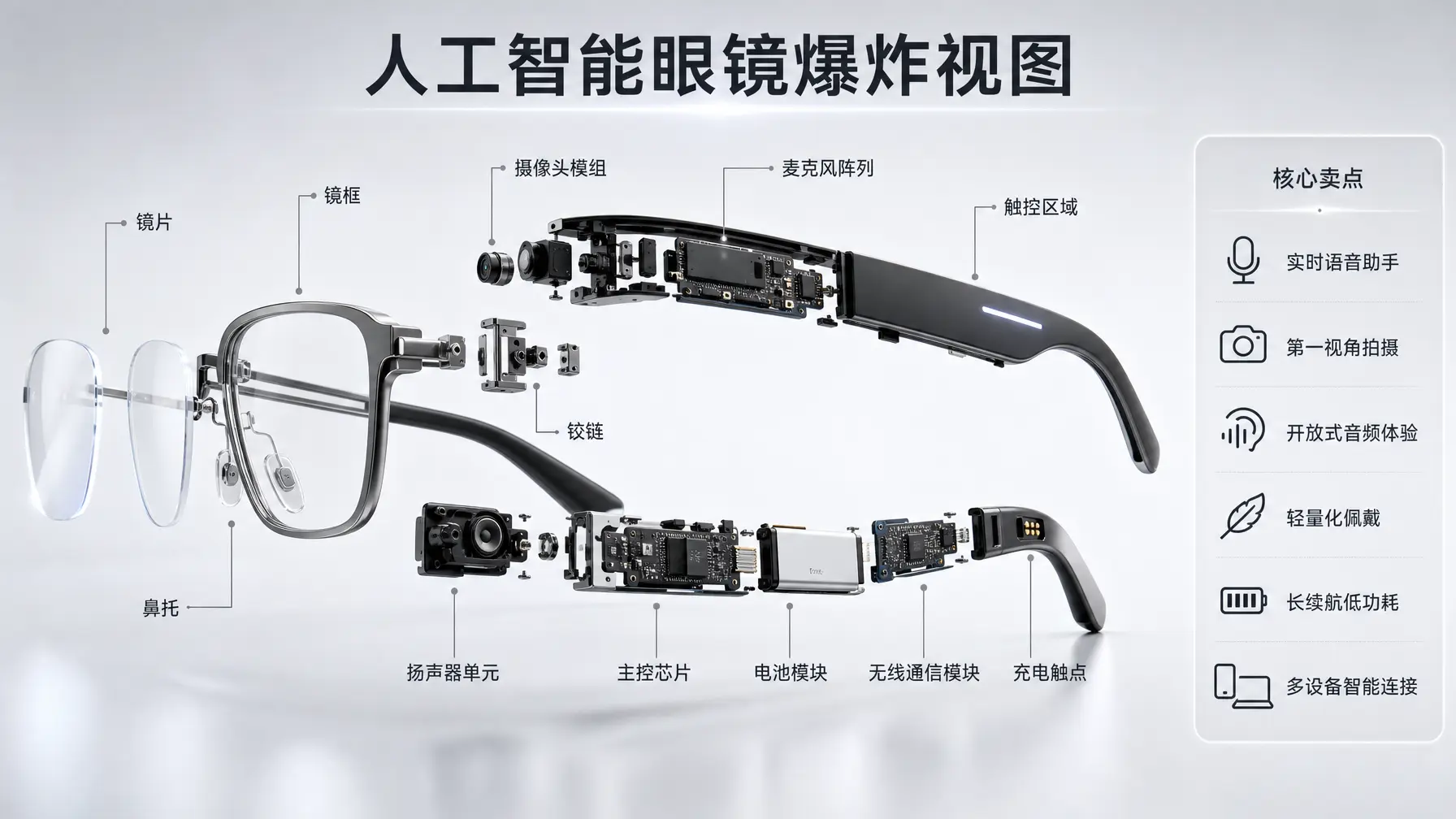 爆炸图 AI眼镜组件解析