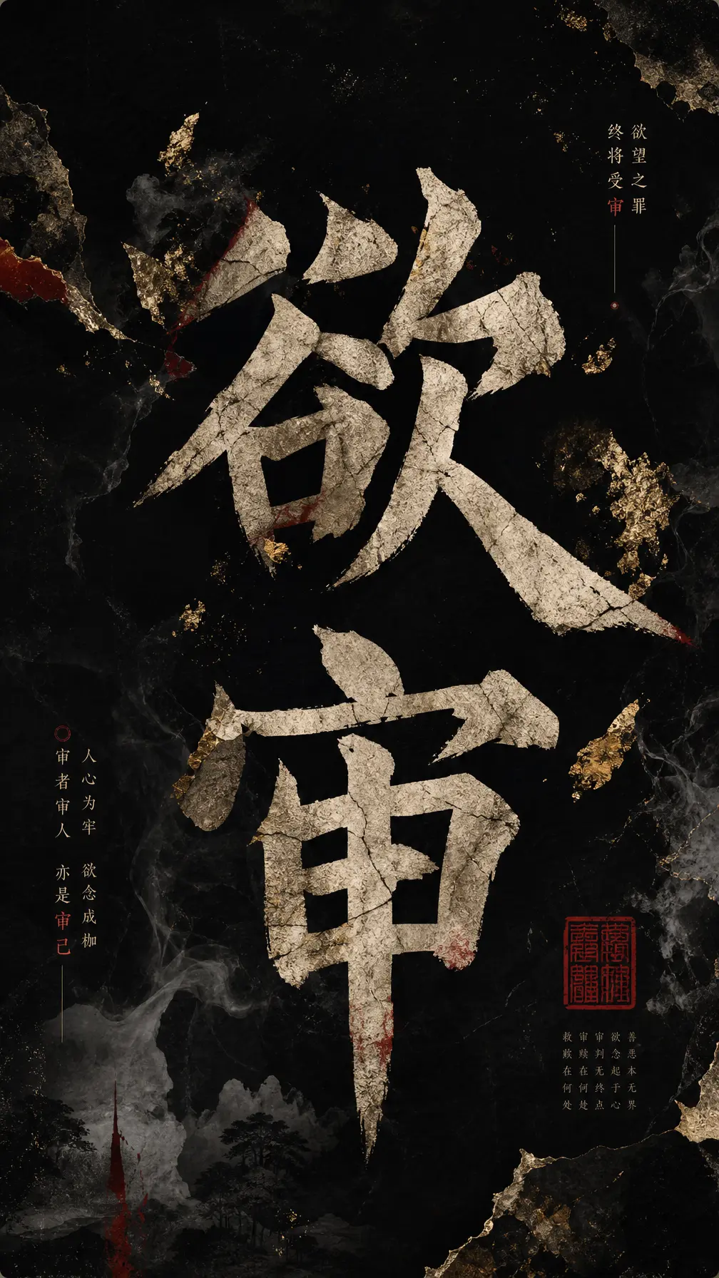 海报 国风暗黑石刻字