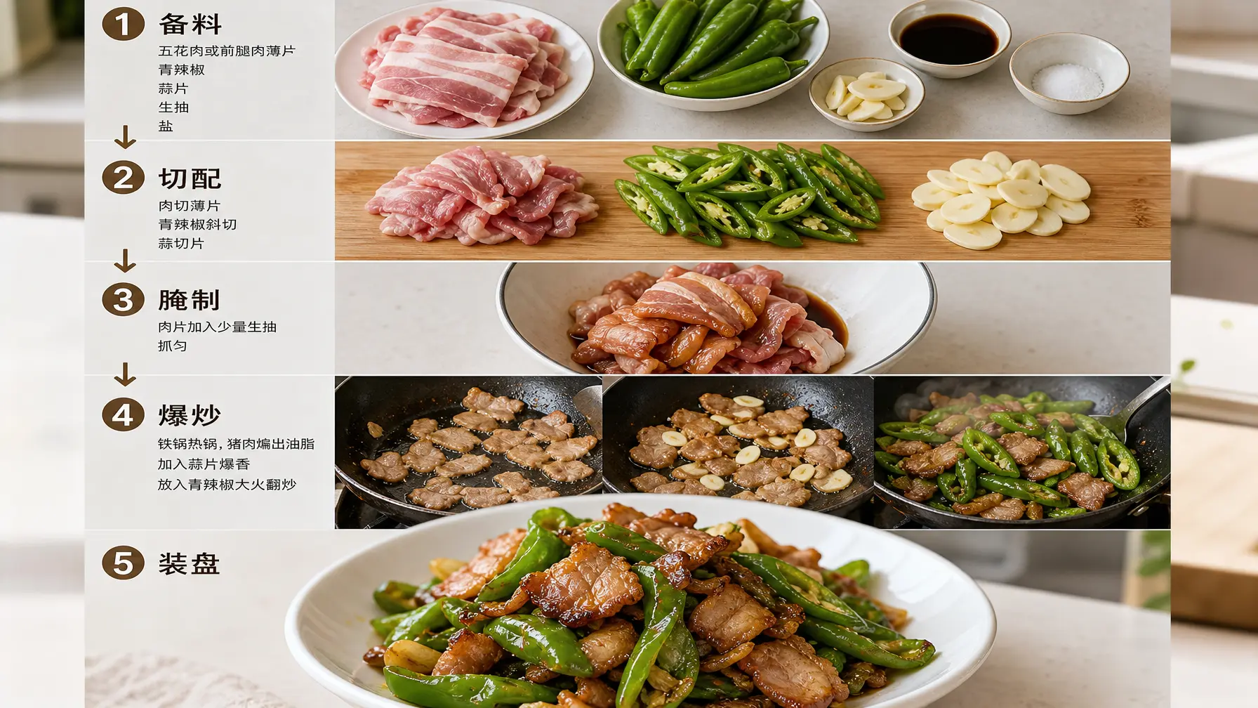 食谱流程图 辣椒炒肉步骤