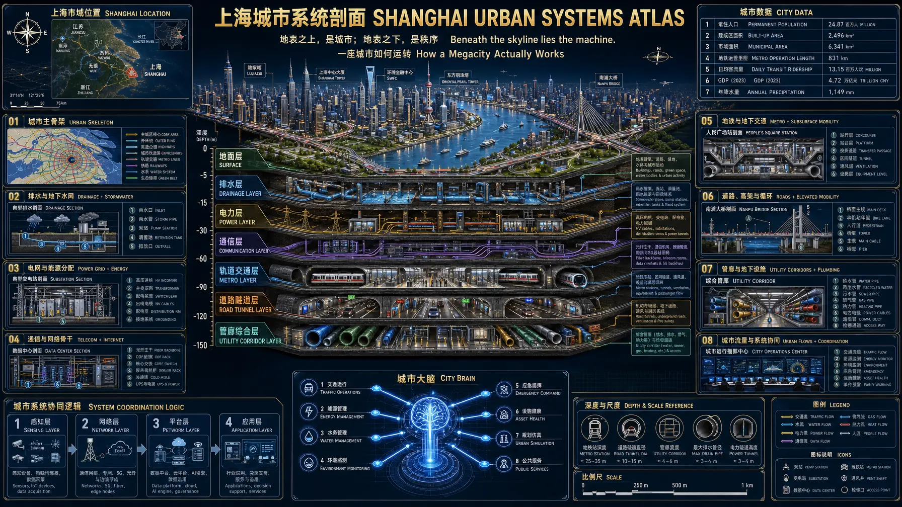 信息图 上海地下系统剖面