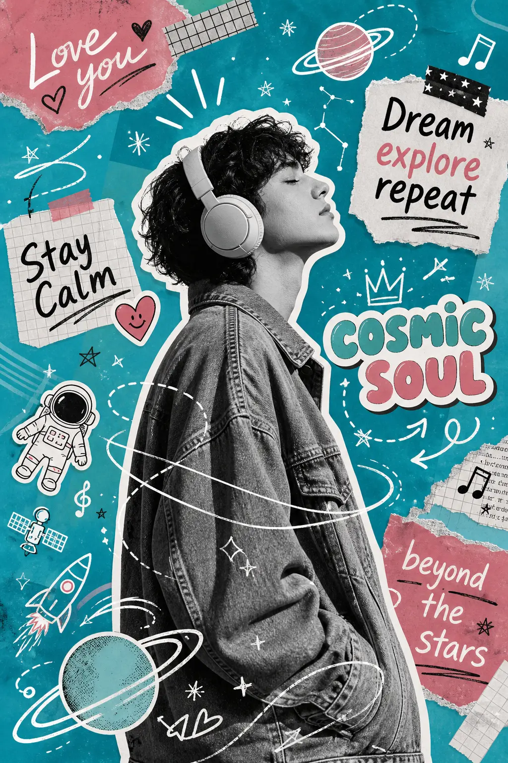 Poster Y2K Headphone Silhouette Collage