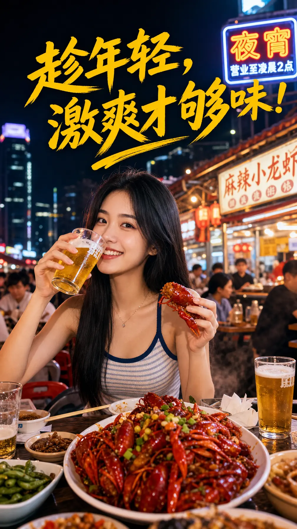 海报 夜宵摊少女与小龙虾