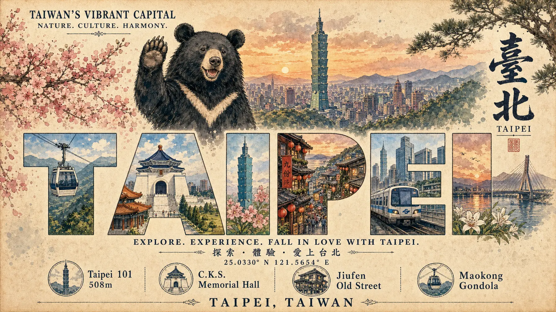 旅行ポスター 台北文字絵