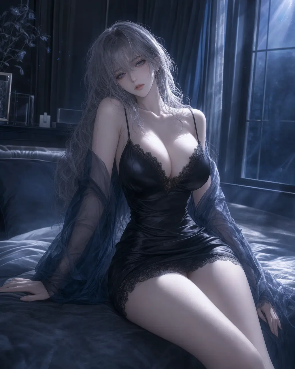 角色立绘 月夜银发少女