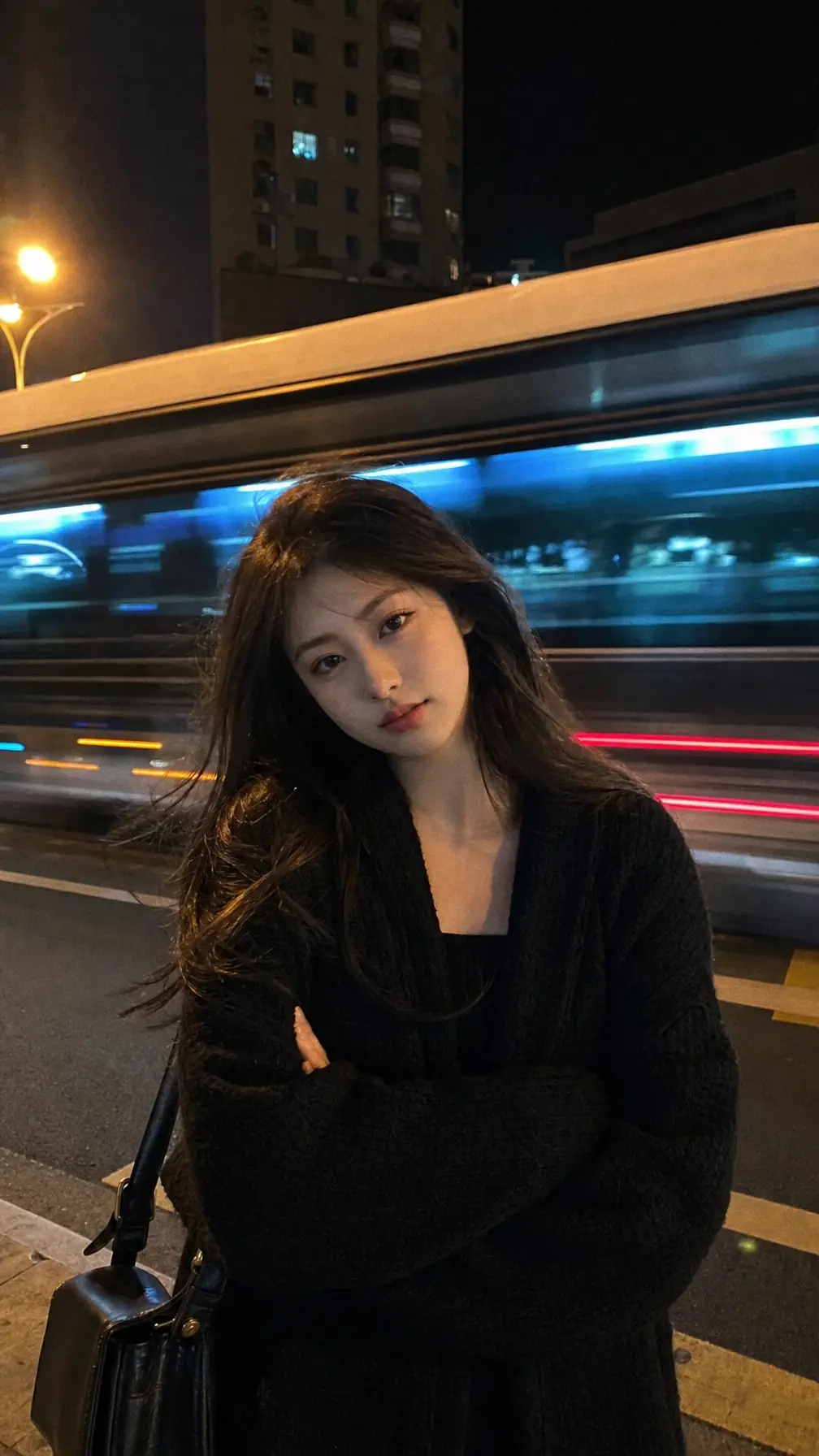 编辑摄影 夜晚街头公交车