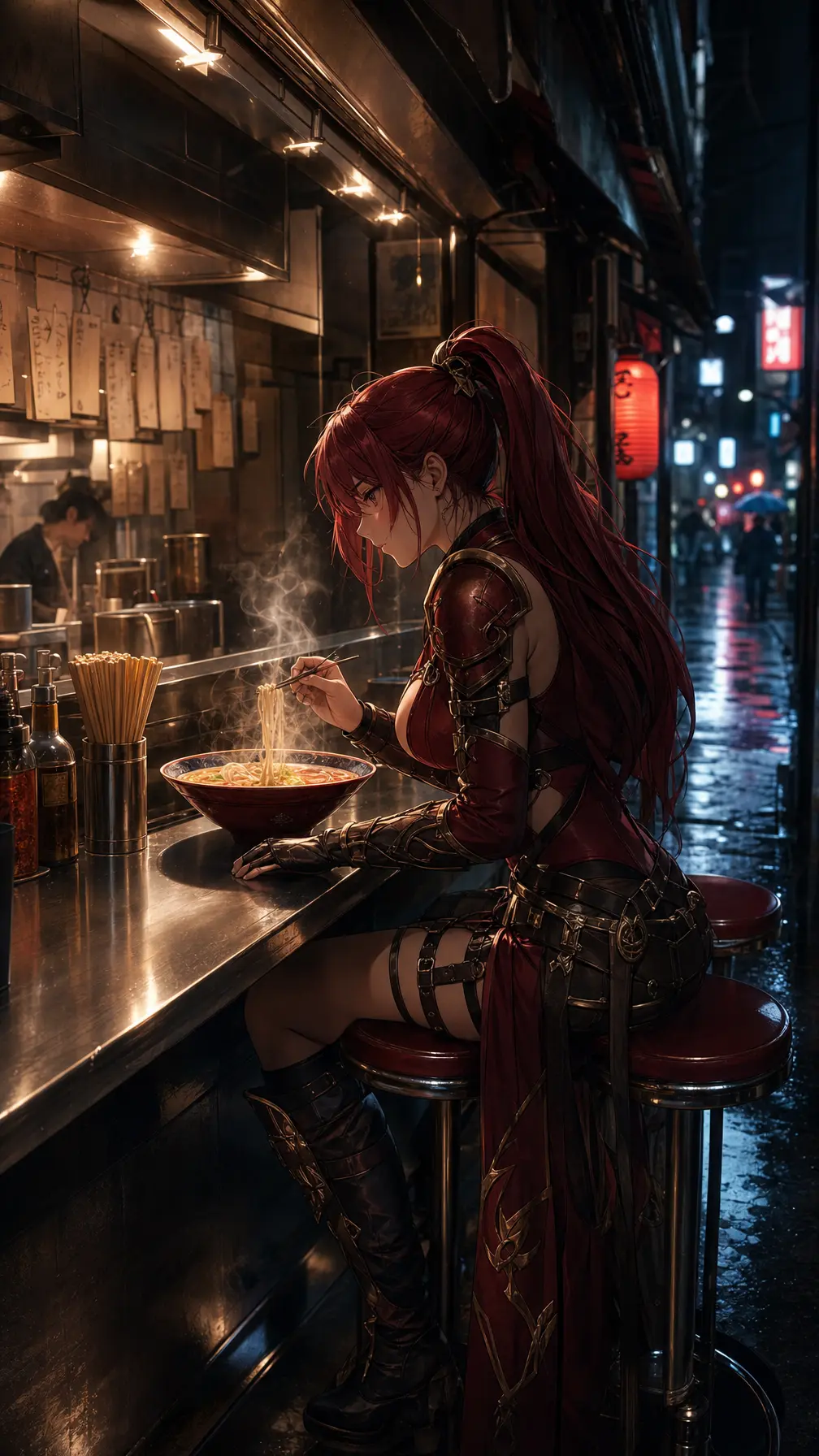 插画 深夜拉面女战士