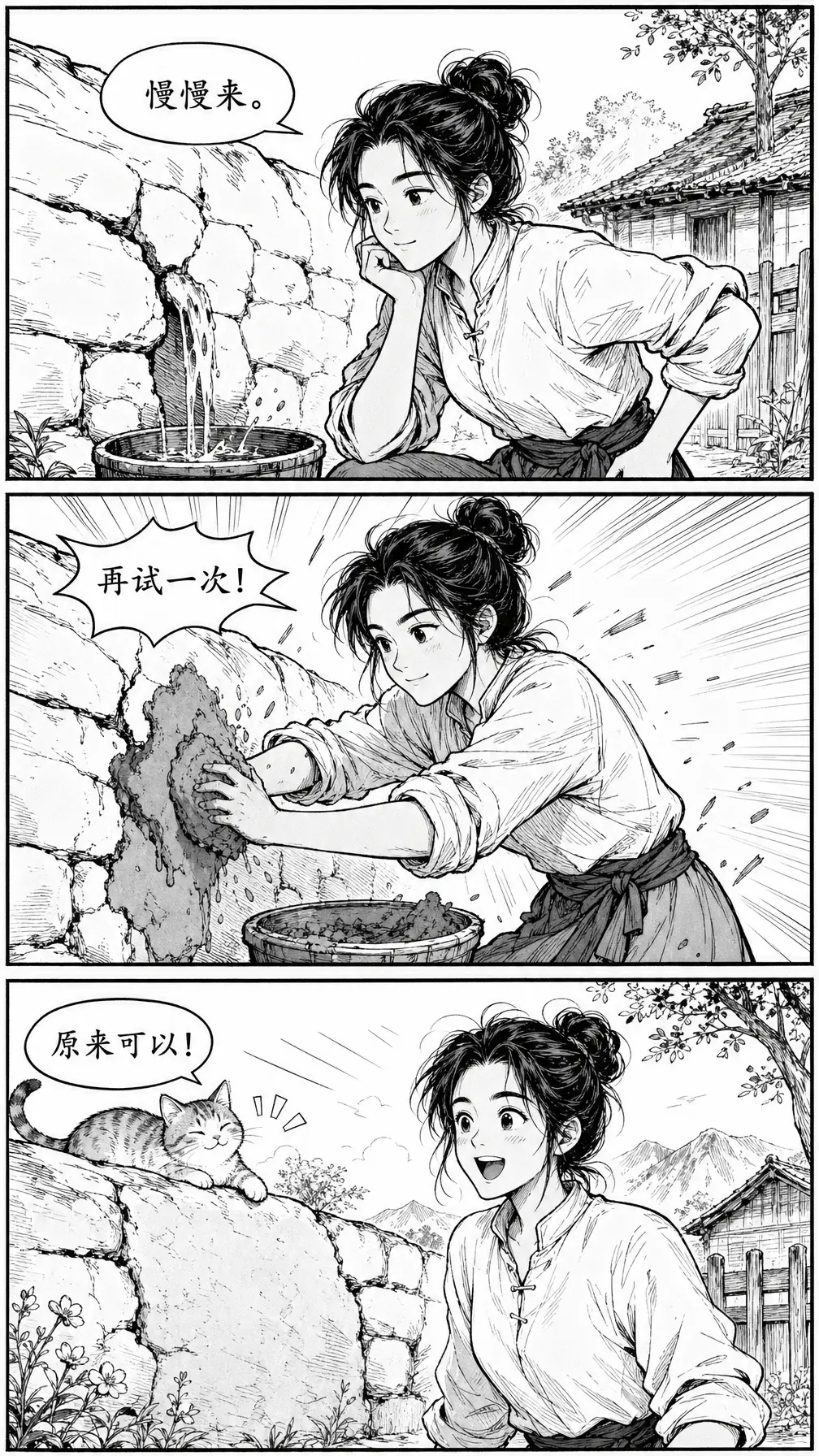 复古手绘漫画 励志三格