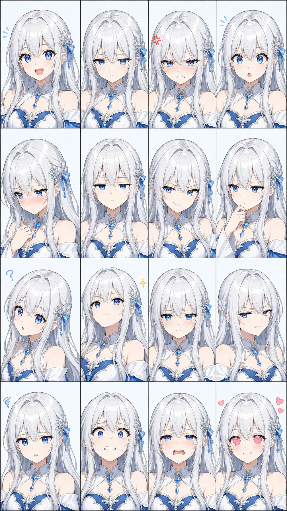 16格表情图 银发蓝眼少女